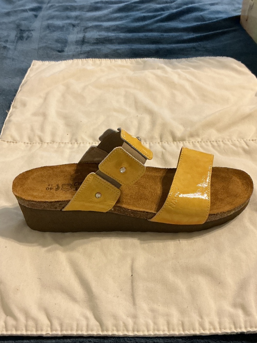 Naot Yellow Patent Slide Sandal with Dual Straps